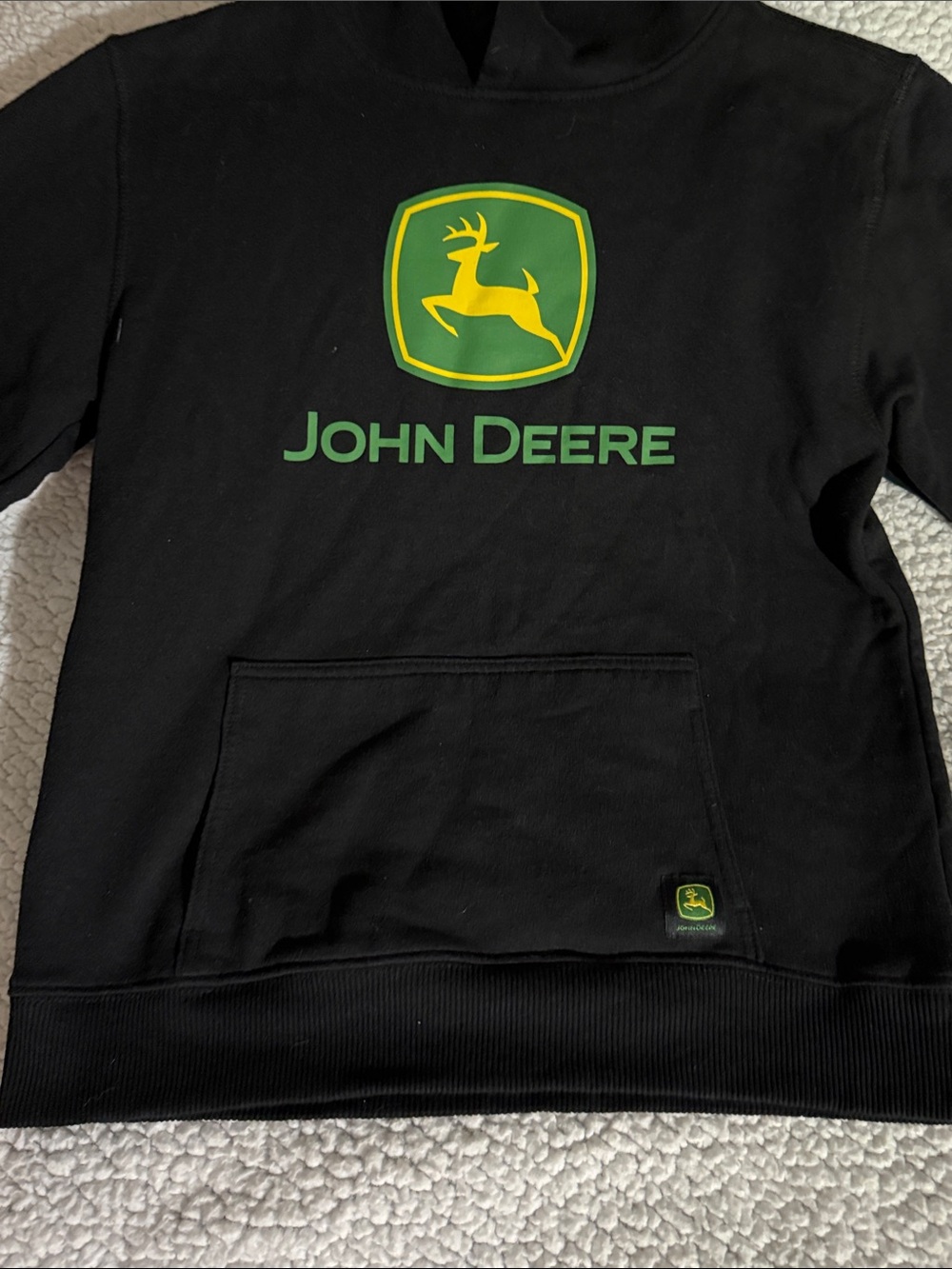 John Deere Kids Black Crewneck Hoodie Sweater Green Yellow Logo Size L 10-12